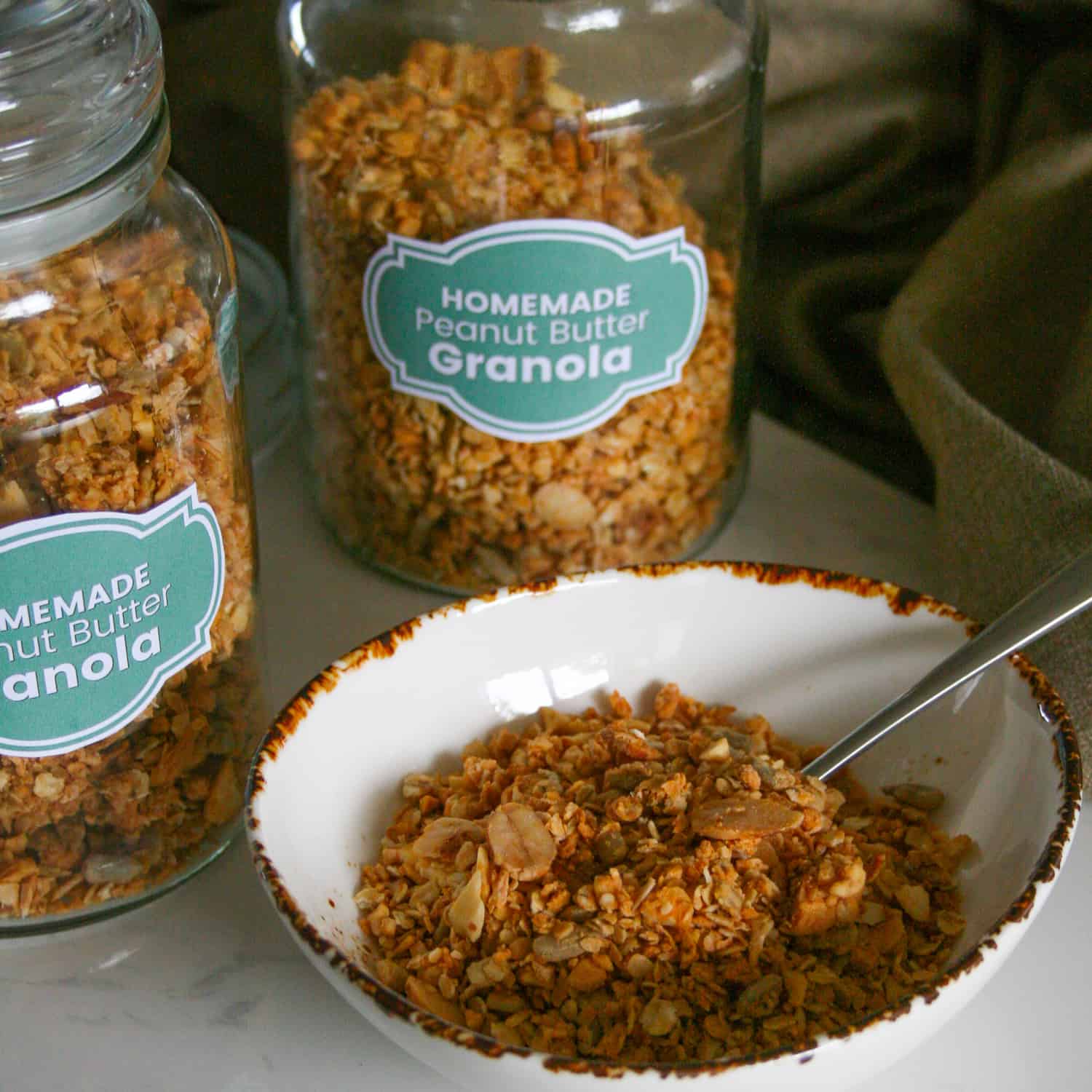 Clean Eating Homemade Peanut Butter Granola. Makes 5 cups of crunchy refined sugar free breakfast granola.