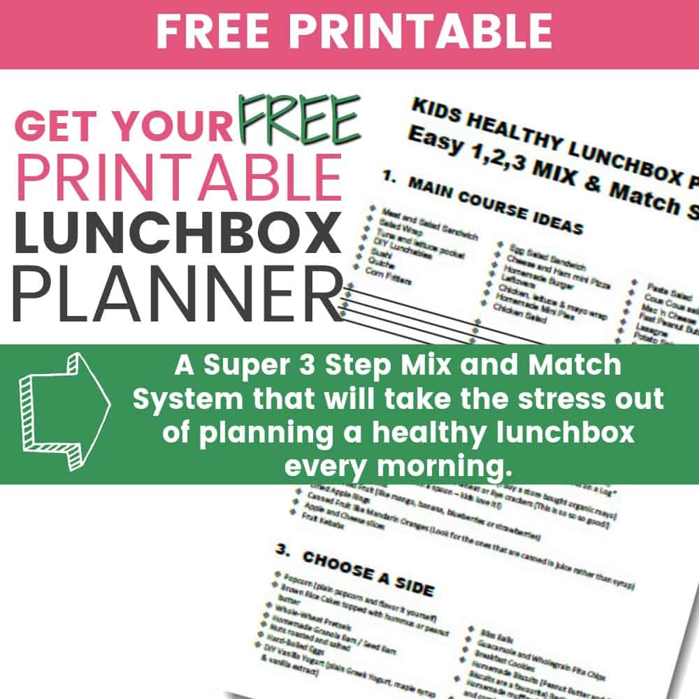 Tired of trying to decide What to Put in the School Lunchbox every morning? This is what you need! A Free Lunchbox Planner. Print it, stick it on the fridge and never be stuck again! #schoollunches #lunchbox #cleaneating