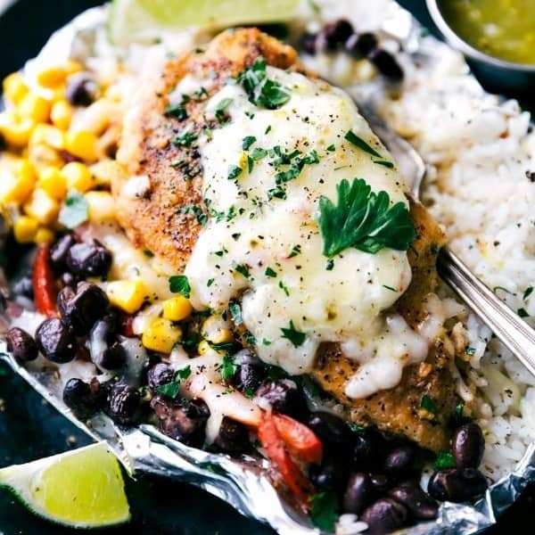 Creamy Salsa Verde Chicken with Rice and Veggies