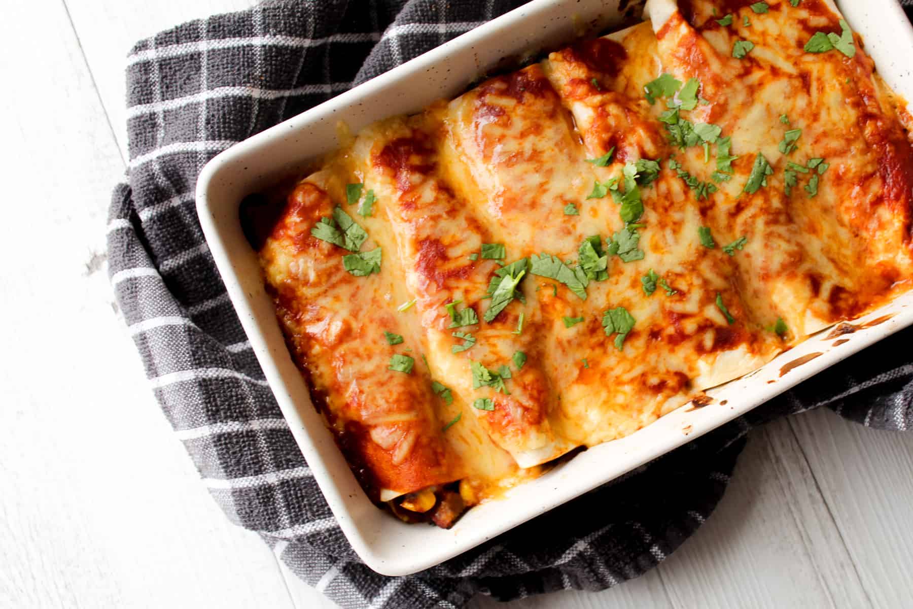 kid friendly healthy chicken enchiladas with black beans and corn
