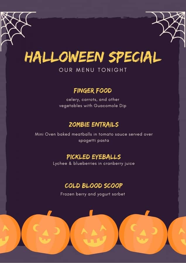 Healthy Halloween menu