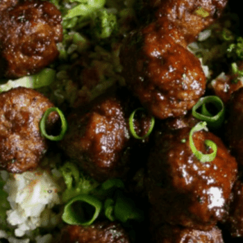 teriyaki meatballs and rice