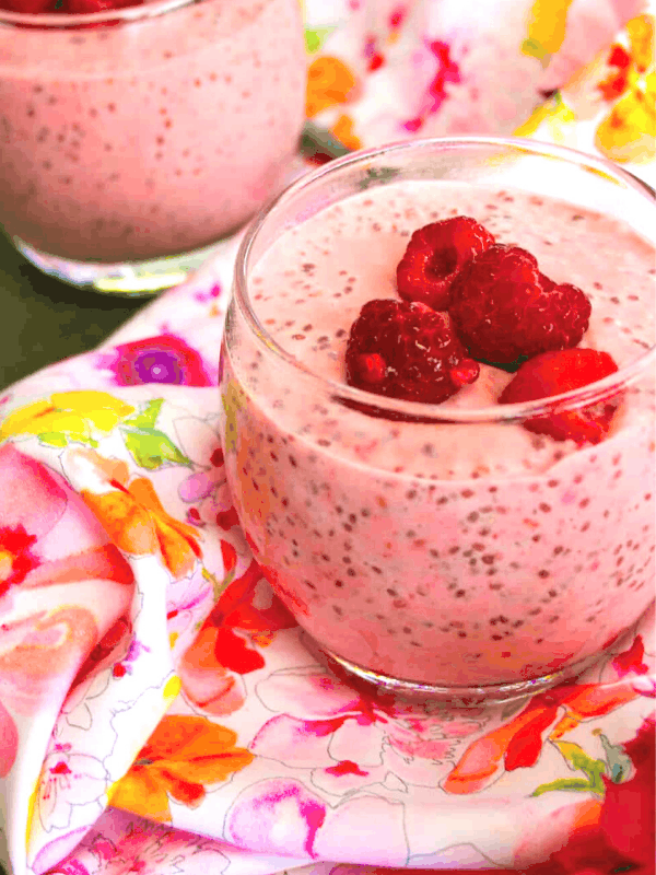 This Clean Eating Chia Pudding with coconut water is packed with coconut and raspberries, takes 5 minutes to put together and is seriously yummy!