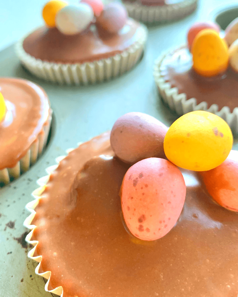 chocolate eggs on easter muffins 