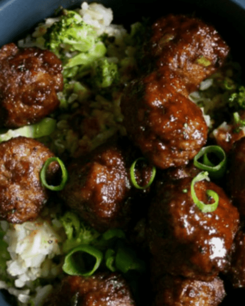 homemade teriyaki meatballs and rice 