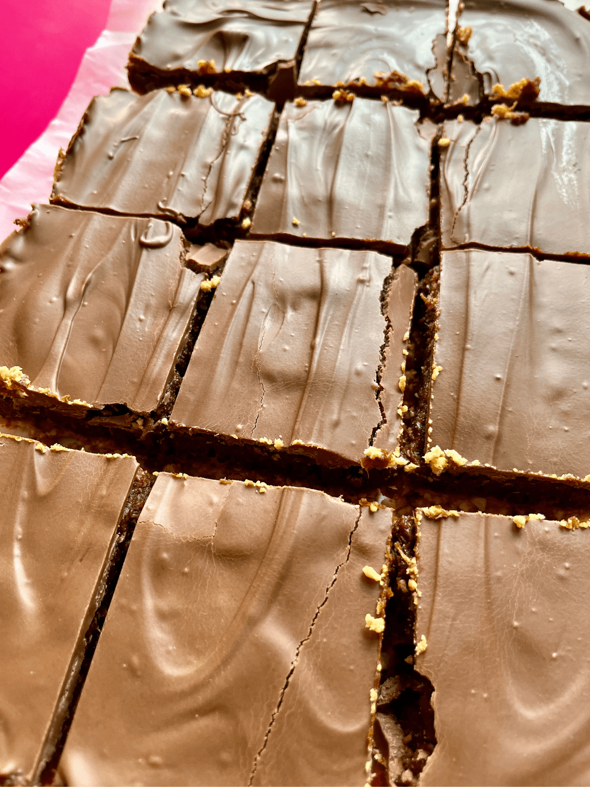 chocolate peanut butter slice cut into squares 